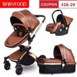 👉 Kinderwagen leather baby's kinderen Babyfond High Landscape Stroller Carriage Luxury 3 in 1 Baby Two Way Newborn Pram Send Free Gifts