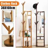 👉 Hanger Bamboo Floor Coat Rack Living Room Bedroom Standing Clothes Storage Holder Shelf 6 Hooks Home Furniture