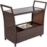 👉 Sofa bruin 【US Warehouse】Outdoor Patio Wicker Rattan Serving Bar Cart with Ice Bucket Wine Rack Brown （Outdoor sofa）