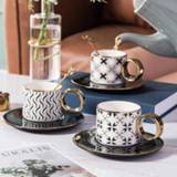 👉 Espresso apparaat Nordic Geometry Coffee Cup and Saucer with Glod Handle Spoon Set Ceramic Tea Reusable Cups Gift 150ml