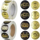 👉 Lettersticker zwart goud 500pcs/roll Merry Christmas Sticker Xmas Black Gold Kraft Paper Letter Stickers Candy Bag Sealing Label For Gifts