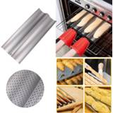 👉 Oven zilver 2 Grid Silver Baguette Mold Baking With Long Air Holes Home Pan Non-stick Plate For