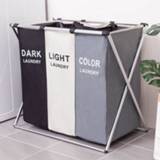 👉 Organizer large Dirty Clothes Storage Basket Three Grid Collapsible Laundry Hamper Waterproof Home