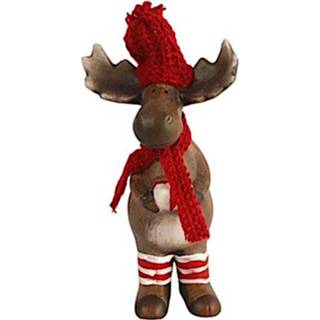 👉 Wit bruin rood keramiek kerstbeelden White label rendier Aïlo 24 cm bruin/rood 8718317818639