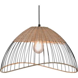 👉 Hang lamp metaal reed hout natuur a++ zwart Hanglamp met kap als halve bol