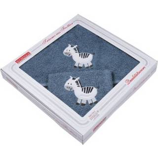 👉 Badhanddoek meisjes blauw WÖRNER SÜDFROTTIER Set en washandje met kap Zebra donkerblauw 80 x cm 4016245499949