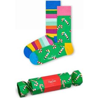 👉 Sock male groen Socks Happy Christmas Cracker Candy Cane Gift BOX