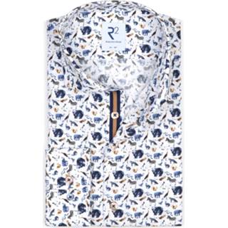 👉 Overhemd wit overhemden male blauw R2 Westbrook poplin widespread dierenprint 8719282701063
