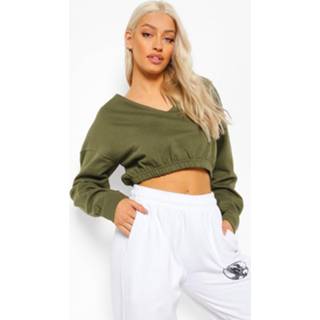 Korte Sweater Met V-Hals, Khaki