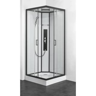 👉 Douche cabine glas zwart Douchecabine Allibert Uyuni 225x90x90 cm Vierkant Mat Schuifdeuren 4 mm Helder 5411747153723