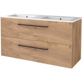 👉 Badmeubel porseleinen Basic Line 46 120x46cm - opbouwgrepen 2 laden wastafel met kraangaten Whisky Oak
