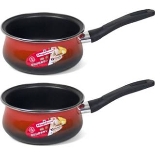 👉 Steelpan rood Set van 2x stuks steelpan/sauspan anti-aanbak 16 cm