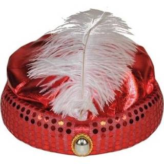 👉 Hoed rood diamant volwassenen Arabisch Sultan verkleed hoedje met en veer
