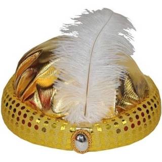 👉 Hoed goud diamant volwassenen Arabisch Sultan verkleed hoedje met en veer