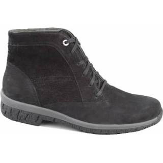 👉 Veterboots leer rubber damesschoenen vrouwen zwart Durea veterboot