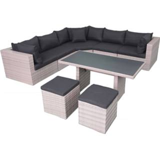 👉 Lounge-diningset grijs Kunststof Tuinmeubelen Fonteyn | Salou Light Grey