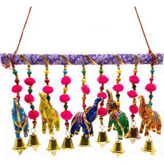 👉 Slinger stoffen katoen Decoratieve 5 Olifanten met Belletjes Horizontaal 7141262620889