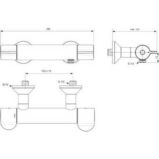 👉 Douchekraan chroom Ideal Standard Ceraplus 2 m. afsluitbare koppelingen cool body HOH=15cm geschikt v. thermische desinfectie 4015413340588