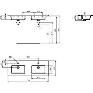 👉 Meubelwastafel wit wastafels tiempo Ideal Standard dubbel m. 2x1 kraangat overloop 121.5x45cm 5017830504979