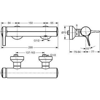 👉 Douchekraan chroom Ideal Standard Mélange z. omstel m. koppelingen HOH=15cm 4015413316620