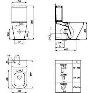 👉 Wit duoblok toilet tonic ii Ideal Standard duoblokpot diepspoel m. Aquablade spoelsysteem 35.5x66.5cm z. reservoir 4015413061490