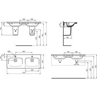 👉 Meubelwastafel wit wastafels tonic ii Ideal Standard dubbel m. 2x1 kraangat z. overloop 121.5x49cm 4015413062602