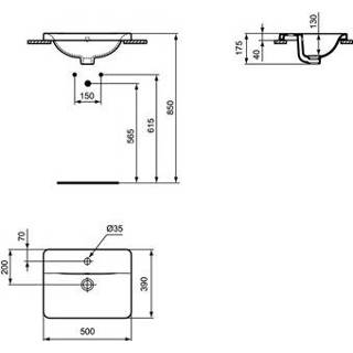 👉 Wit wastafels connect Ideal Standard inbouwwastafel rechthoekig 50x39cm m. overloop kraangat 5017830446811