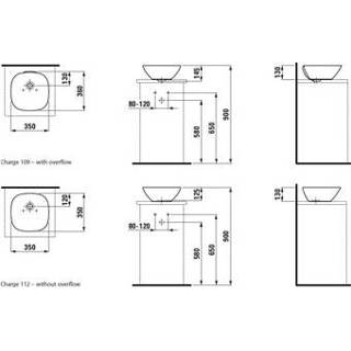 👉 Waskom wit wastafels o Laufen Ino vierkant 35x35cm z. kraangat m. overloop 7612738342883