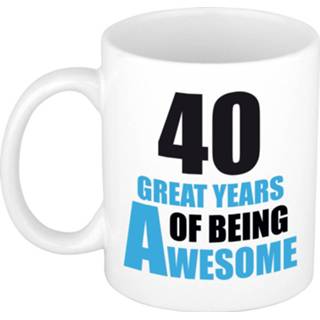 👉 Beker wit blauw 40 great years of being awesome cadeau mok / en