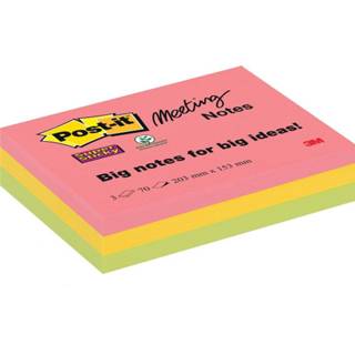 👉 Houten blok geel Post-it Super Sticky Meeting Notes, ft 203 x 152 mm, geassorteerde kleuren, 70 vel, pak van 3 blokken 4054596856646