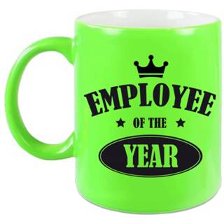 👉 Beker groen keramiek 1x Stuks Collega Cadeau Mok / Employee Of The Year/ Werknemer Van Het Jaar - Neon Personeel 8720276759397