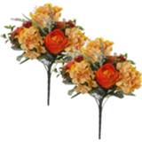 👉 Boeket oranje 2x hortensia/rozen/pioenrozen Hydrangea/Rosa/Paeonia mix boeketten kunstbloemen 35 cm