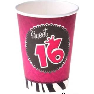 👉 Beker papier multikleur Sweet 16 Kartonnen Bekers 24x Stuks Feestartikelen - Tafel Versieringen 8720147792850