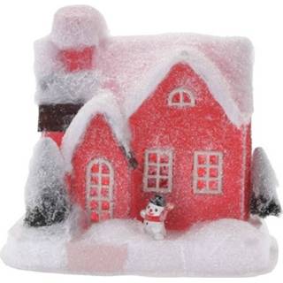 👉 Kerstdorp rood kunststof Huisje 18 Cm Type 2 Met Led Verlichting - Kersthuisje 8719538492608