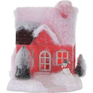👉 Kerstdorp rood kunststof Huisje 18 Cm Type 1 Met Led Verlichting - Kersthuisjes 8719538397774