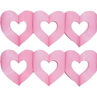 👉 Slinger roze 2x stuks hartjes feest deco 3 meter