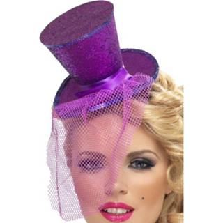 👉 Hoge hoed paarse kunststof paars Mini Op Diadeem 8719538616851