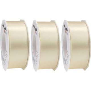 👉 Verpakkingsmateriaal 3x Luxe creme satijnen lint rollen breed 4 cm x 25 meter cadeaulint