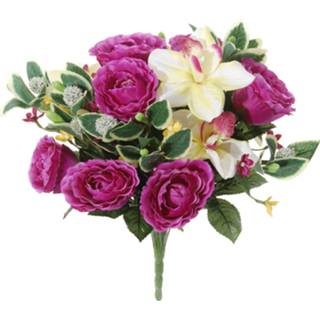 👉 Orchidee paarse rozen en orchideeen Rosa/Orchidaceae mix boeket kunstbloemen 40 cm