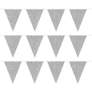 👉 Vlaggenlijn zilveren karton zilverkleurig 3x Stuks Glitter Party Vlaggenlijnen 6 Meter - Feestartikelen/versiering Slingers 8720276164726