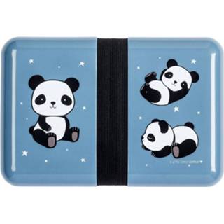 👉 Broodtrommel zwart blauw polypropyleen Little Lovely Panda 18 Cm Zwart/blauw 8719033869554