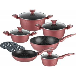 👉 Pannenset rood aluminium rose Klausberg 7423 - 12 Delig Gesmeed Rood/rose Alle Warmtebronnen 5902666614230