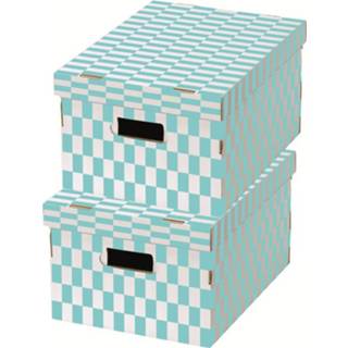 👉 Opbergdoos blauw wit karton Compactor Opbergdozen 40 Cm Blauw/wit 2 Stuks 3370910075861