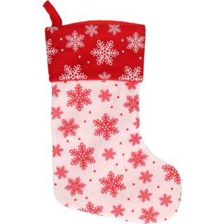 👉 Kerstsokken wit rode polyester rood 1x Wit/rode Met Sneeuwvlokken Print 40 Cm - Kerstversiering/kerstdecoratie Sokken 8720276493154