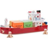 👉 Havenlijn rood hout New Classic Toys Containerboot 60 Cm 3-delig 8718446109004