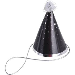 👉 Feesthoed zwart papier zilver Tom Feesthoedjes Party 10 X 15 Cm Zwart/zilver 6-delig 8719987137969