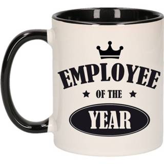 👉 Beker zwart keramiek multikleur 1x Stuks Collega Cadeau Mok / Employee Of The Year/ Werknemer Van Het Jaar - Personeel 8720276759007