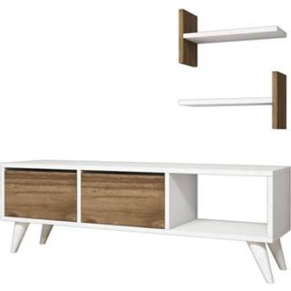 👉 Wit steigerhout multikleur Homemania Tv-meubel Foxy 120x30x40 Cm En Walnootkleurig 8681285916273