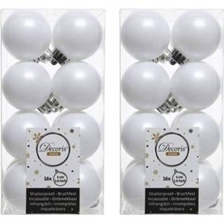 👉 Kerstbal witte wit kunststof plastic 32x Winter Kerstballen 4 Cm - Mat- Onbreekbare Kerstboomversiering 8720147505214