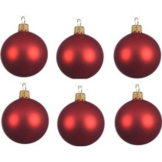 👉 Kerstbal rode rood glas 6x Kerst Glazen Kerstballen 6 Cm - Mat/matte Kerstboomversiering 8719538909199